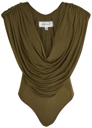 Ronny Kobo Cindi Draped Cowl-neck Stretch-mesh Bodysuit - Green - XS (UK6 / XS)