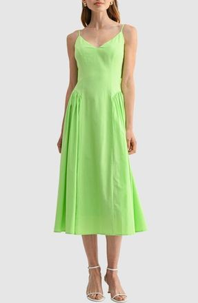 All in Favor Back Bow Fit and Flare Midi Dress in Lime at Nordstrom, Size X-Small