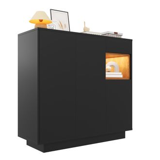 STILVORA Mueble Zapatero Con 1 Caj&oacute;n, Estantes Ajustables Y Led 16 Colores, Estilo Moderno, De Tablero Aglomerado, Negro/natural, 105&times;39,5&times;100,5 Cm