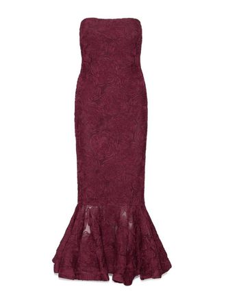 Rotate Floral Embroidery Midi Dress In Burgundy