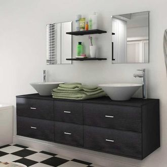 vidaXL Vidaxl - Conjunto De Muebles De Ba&ntilde;o Y Lavabo 7 Piezas Negro