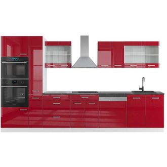 Vicco Mueble De Cocina R-line, Burdeos Brillo Intenso/blanco, 350 Cm Con Armario Alto, Et Antracita