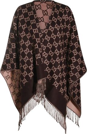 Gucci GG-patterned fringed poncho - Brown