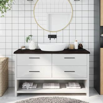 vidaXL Encimera De Ba&ntilde;o Madera Tratada Marr&oacute;n Oscuro 140x50x(2-4) Cm Vidaxl