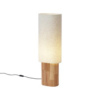 QAZQA Qazqa L&aacute;mpara De Pie Japandi De Madera Con Pantalla De Lino 90cm
