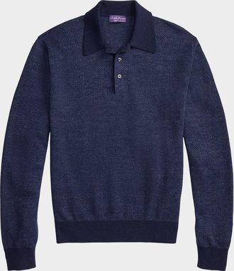 Ralph Lauren Purple Label Men & apos;s Textured Silk-Blend Polo Sweater
