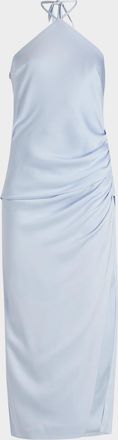 SIMKHAI Hansel Ruched Satin Halter Maxi Dress