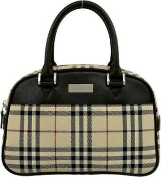 Burberry Pre-owned Handbags, female, Brown, Size: ONE SIZE Pre-owned Leather Canvas Boston Bag