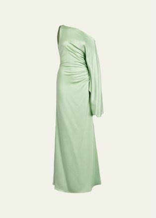 Silvia Tcherassi Kesia One-Shoulder Ruched Satin Maxi Dress