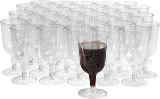 OEM 50 Copas De Vino De Pl&aacute;stico Con Brillo Plateado, 170ml - Resistentes Y Reutilizables - Copas Para C&oacute;cteles, Postres - Perfectas Para Fiestas, Cumplea