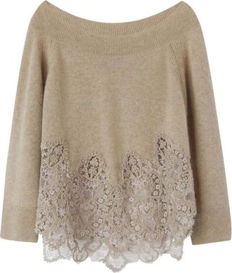 Ermanno Scervino Trui met brede halsketting en kant - Beige