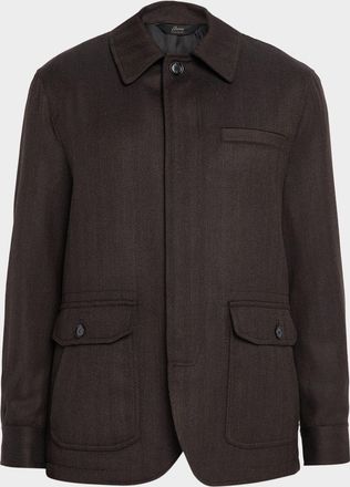 Brioni Men & apos;s Super 180 & apos;s Wool Herringbone Chore Jacket