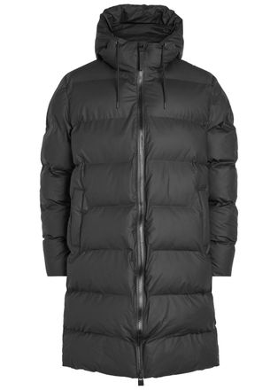 Rains Alta Long Quilted Waterproof Coat - Black - XL