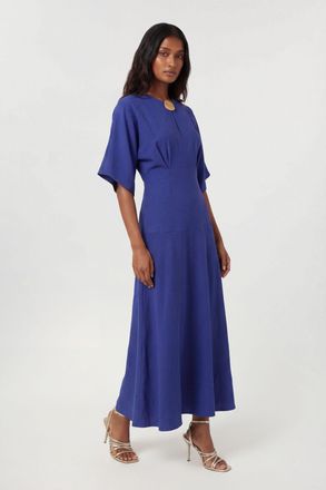 Karen Millen Womens Cupro Touch Drop Waist Midi Dress - Blue - Size 10 UK