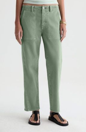 AG - Adriano Goldschmied Analeigh High Waist Ankle Straight Leg Twill Pants in Sulfur Faded Moss at Nordstrom, Size 27