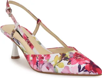 Nine West Rhonda Pointed Toe Pump in Medium Pink Floral at Nordstrom, Size 8