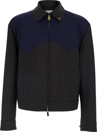 Versace Look 20 Giubbotto Zippato in Lana con Spallone a Contrasto - Heren - Bomber jackets - Veelkleurig - M - Wol - Jassen