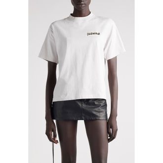Balenciaga Medium Fit Masking Tape Logo Dry Jersey T-Shirt in 9012 Dirty White at Nordstrom, Size X-Small