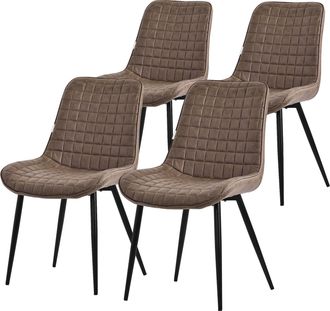 ML Design Ml-design - Set 4x Sillas De Comedor Marr&oacute;n Con Respaldo, Asiento Ergon&oacute;mico Acolchado Tapizado De Polipiel Con Patas De Metal Sill&oacute;n De Dise&ntilde;o Modern