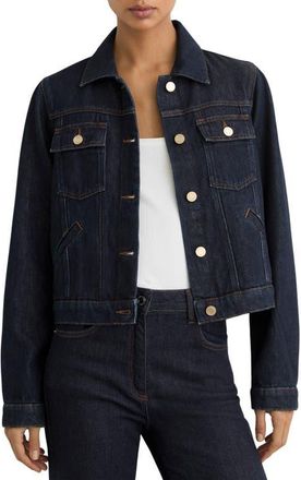 Reiss Carmen Denim Trucker Jacket in Dark Blue at Nordstrom, Size 12 Us