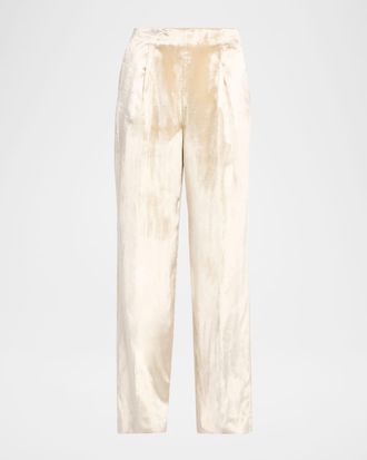 Alberta Ferretti Shiny Velvet Straight-Leg Trousers