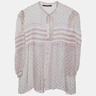 Roberto Cavalli White Floral Printed Silk Top