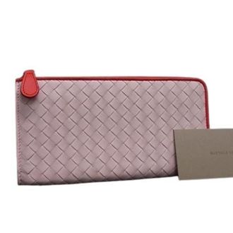 Bottega Veneta Light Pink Red Color Intrecciato Long Wallet (Bi-Fold) (Pre-Owned)