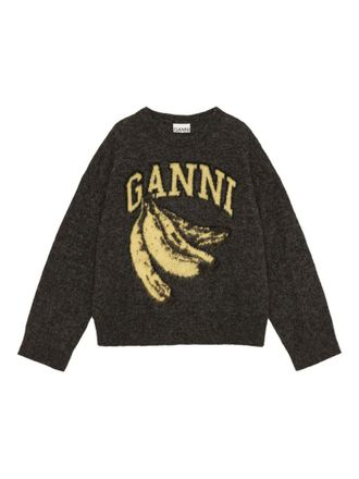 Ganni Gray Sweater With Banana Graphic