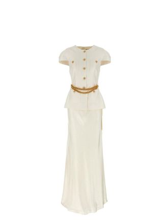 Self Portrait Cream Taffeta Chain Belt Maxi Dress