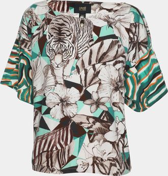 Roberto Cavalli Multicolor Cotton Blend Jungle Print Top