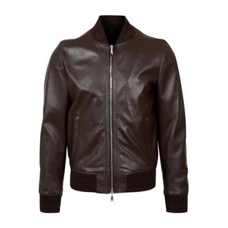 Tagliatore Bruine leren jas met hoge kraag - Heren - Leren en Su&egrave;de Jassen - Bruin - 2XL - Leer - Jassen