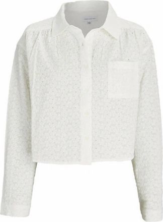 Something Navy Womens Long Sleeve Eyelet Button Up Top In White