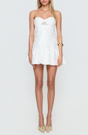 Princess Polly Aubriana Jacquard Strapless Minidress in White at Nordstrom, Size 12