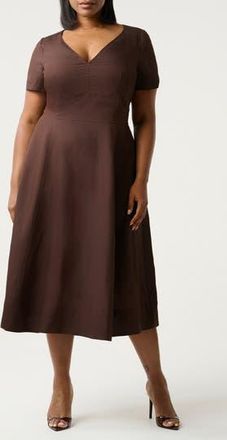Estelle Akira Linen Blend Fit & Flare Midi Dress in Chocolate at Nordstrom Rack, Size 18W