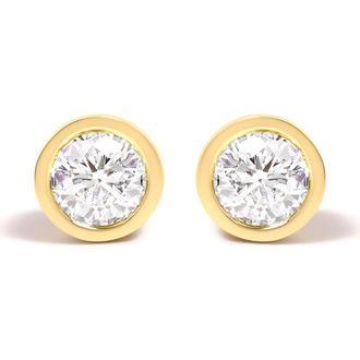 House of Brilliance 14K Gold Lab Grown Diamond Screw-Back Classic Bezel Solitaire Stud Earrings in Yellow at Nordstrom