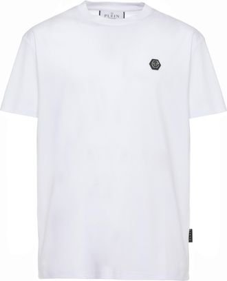 Philipp Plein White Hexagon Metallic Logo Cotton T-Shirt