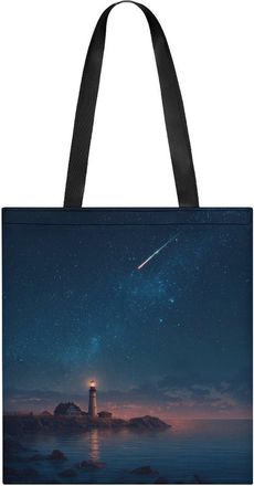 Generic Lighthouse Night Starry Sky Tote Bag for Women Men Shoulder Bags Purses Pouch Handbags