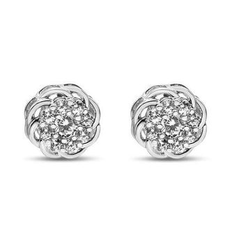House of Brilliance Silver 1/2 Cttw Round Diamond Cluster Openwork Floral Halo Stud Earrings in White | Diamond at Nordstrom