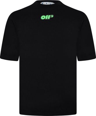 Off-white Mens Off White Large Genie Crew Neck Regular Fit T-Shirt in Black/Green Flu - Size 2XS
