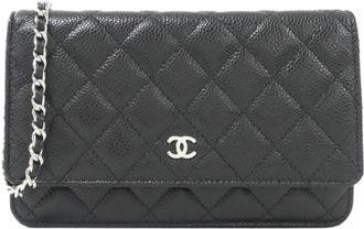 Chanel Black Bordeaux Grained Calfskin Chain/Shoulder Wallet (Pre-Owned)