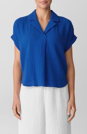 Eileen Fisher Notch Collar Roll Cuff Shirt in Bluebird at Nordstrom Rack, Size X-Large