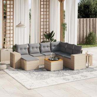 vidaXL Vidaxl - Juego De Sof&aacute;s De Jard&iacute;n Con Cojines Beige 8 Pzas Rat&aacute;n Pe