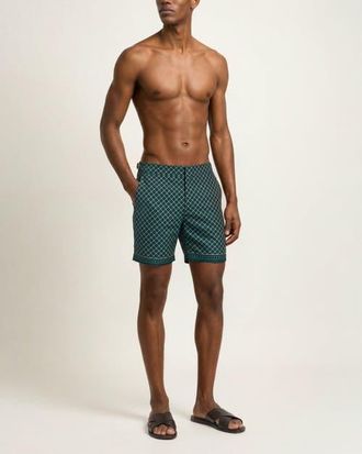 Orlebar Brown Bulldog Mid-Length Printed Border Swim Shorts in Lario Green at Nordstrom, Size 28