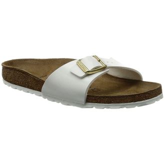 Birkenstock Madrid Birko-Flor Patent Unisex Slides Sandals - White - Size:UK 5.5