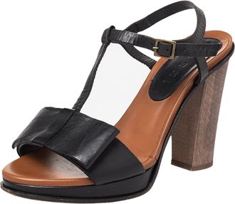Marni Black Leather Bow Detail T Strap Sandals