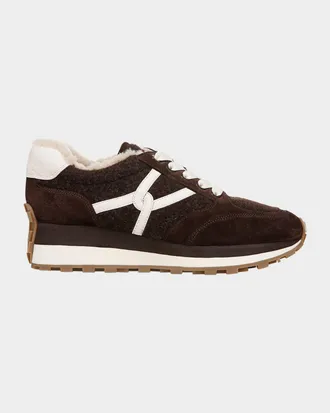 Veronica Beard Valentina Suede Shearling Retro Sneakers