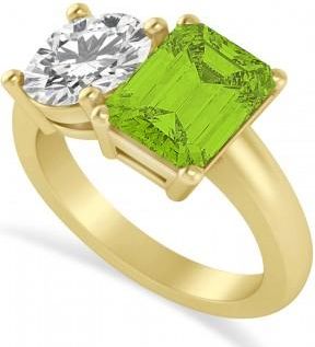 Allurez Emerald/Round Diamond & Peridot Toi et Moi Ring 14k Yellow Gold (4.50ct)