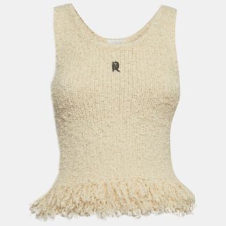 Paco Rabanne Cream Knit Logo Plaque Fringed Top XS