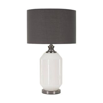 Dmora L&aacute;mpara De Mesa Vidardo, Luz De Escritorio, Luz De Oficina, L&aacute;mpara De Trabajo, 38x38 H65 Cm, Blanco Y Gris - Dmora