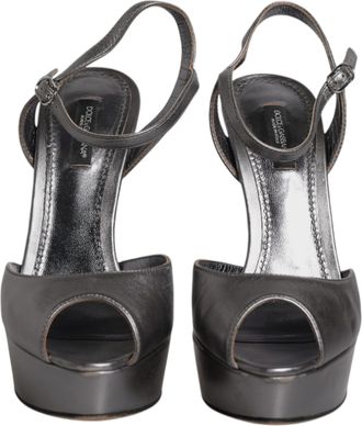 Dolce & Gabbana Silver Leather Platform Heels Sandals Womens Shoes (Pre-Owned)